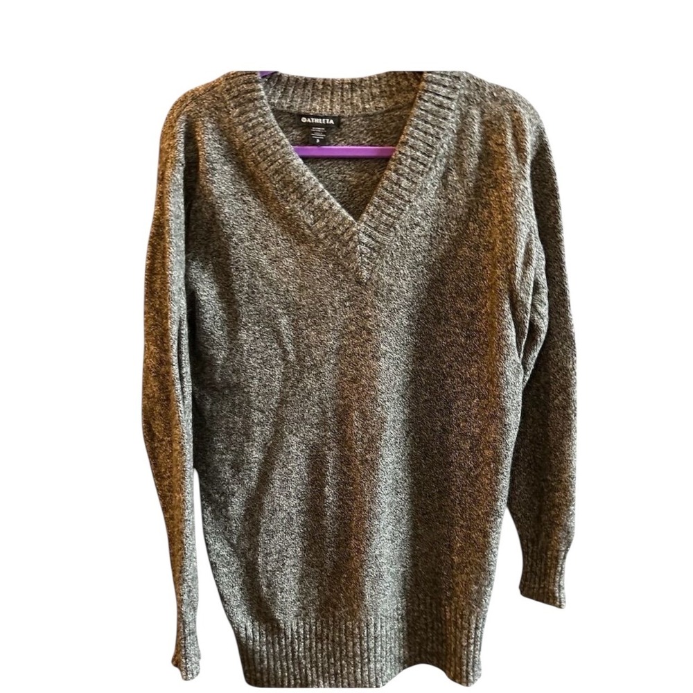 Athleta Vital V Neck Tunic‎ Sweater Gray Long Sleeve Knit Women's Size S
